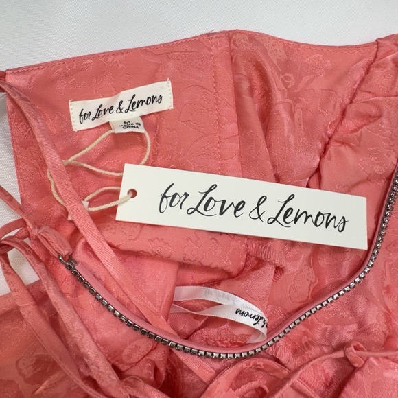 NEW For Love and Lemons Gabrielle Mini Slip Dress Pink Floral‎ Satin Medium Y2K - Picture 10 of 16